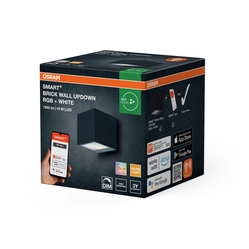 Osram - LED RGBW Stmívatelné venkovní nástěnné svítidlo SMART+ BRICK LED/14W/230V IP44 Wi-Fi