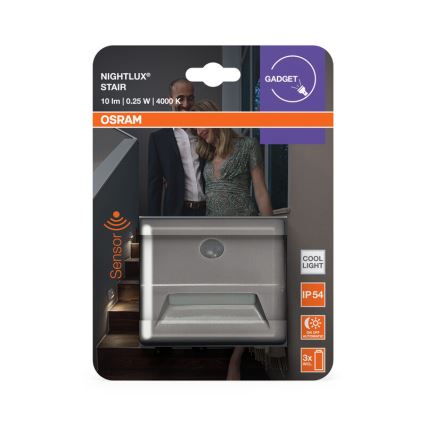Osram - LED Schodišťové svítidlo se senzorem NIGHTLUX LED/0,25W/3xAAA IP54 stříbrná
