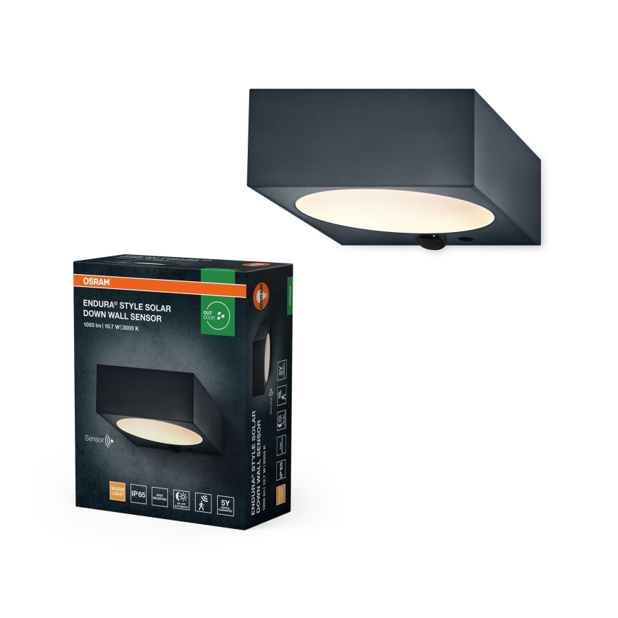 Osram - LED Stmívatelné solární nástěnné svítidlo se senzorem ENDURA STYLE LED/10,7W/4,2V 2000 mAh IP65 antracit
