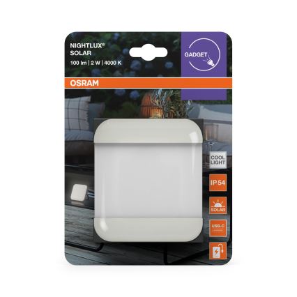Osram - LED Solární přenosné svítidlo NIGHTLUX LED/2W/5V IP54 šedá