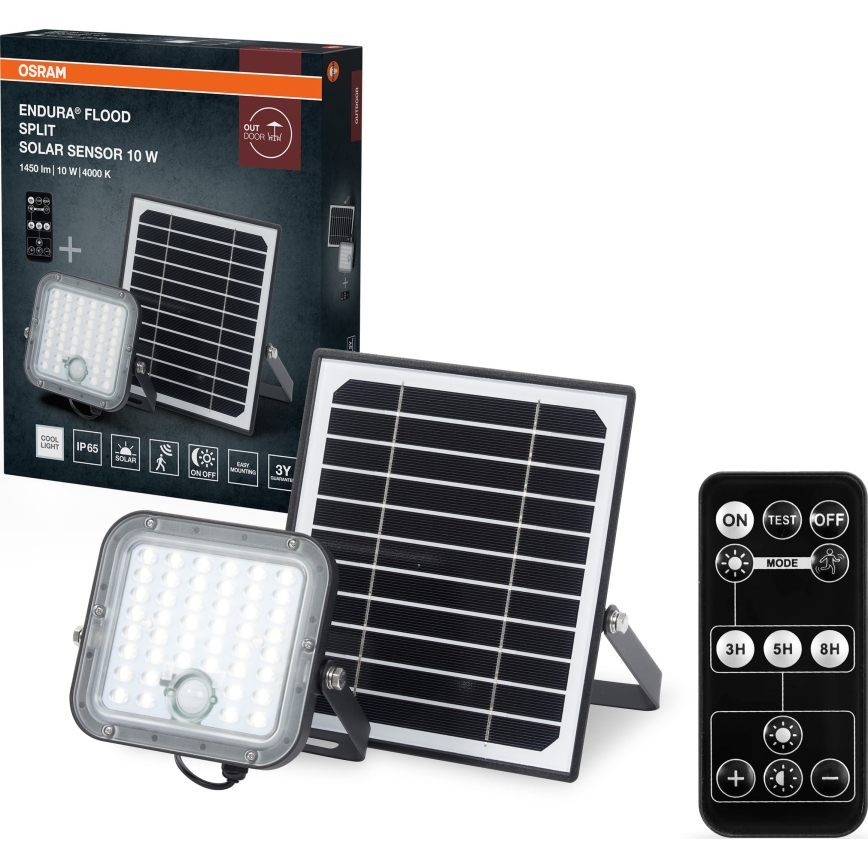 Osram - LED Stmívatelný solární reflektor se senzorem ENDURA LED/10W/4,2V 4000K IP65 černá + dálkové ovládání