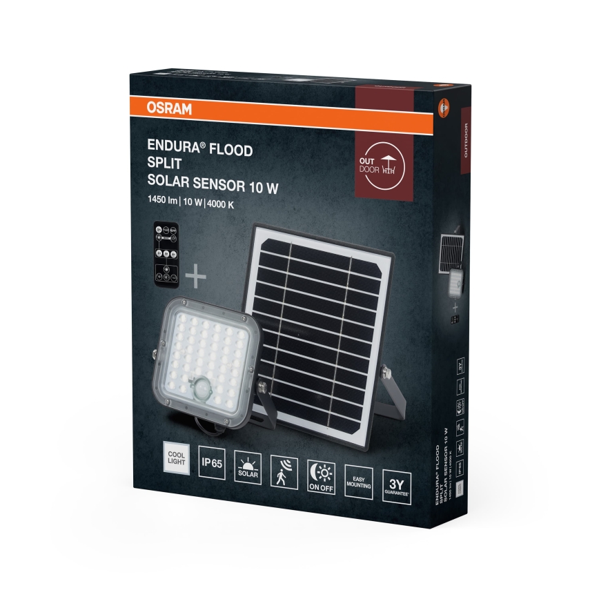 Osram - LED Stmívatelný solární reflektor se senzorem ENDURA LED/10W/4,2V 4000K IP65 černá + dálkové ovládání