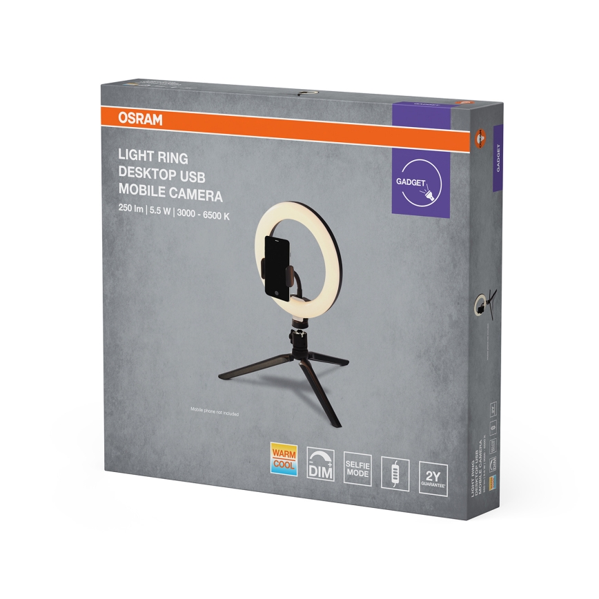 Osram - LED Stmívatelná stolní lampa se stojanem a držákem pro vlogování LED/5,5W/USB 3000-6500K 210 mAh
