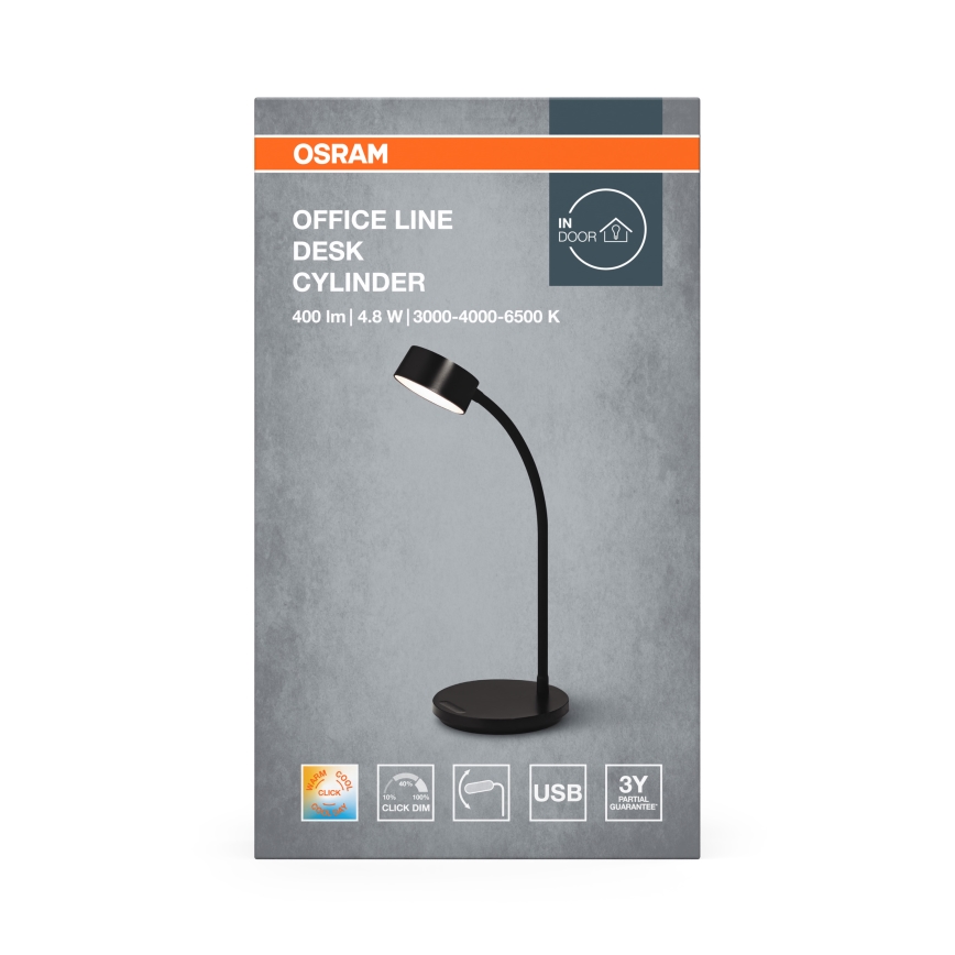 Osram - LED Stmívatelná stolní lampa OFFICE LINE LED/4,8W/230V 3000/4000/6500K černá