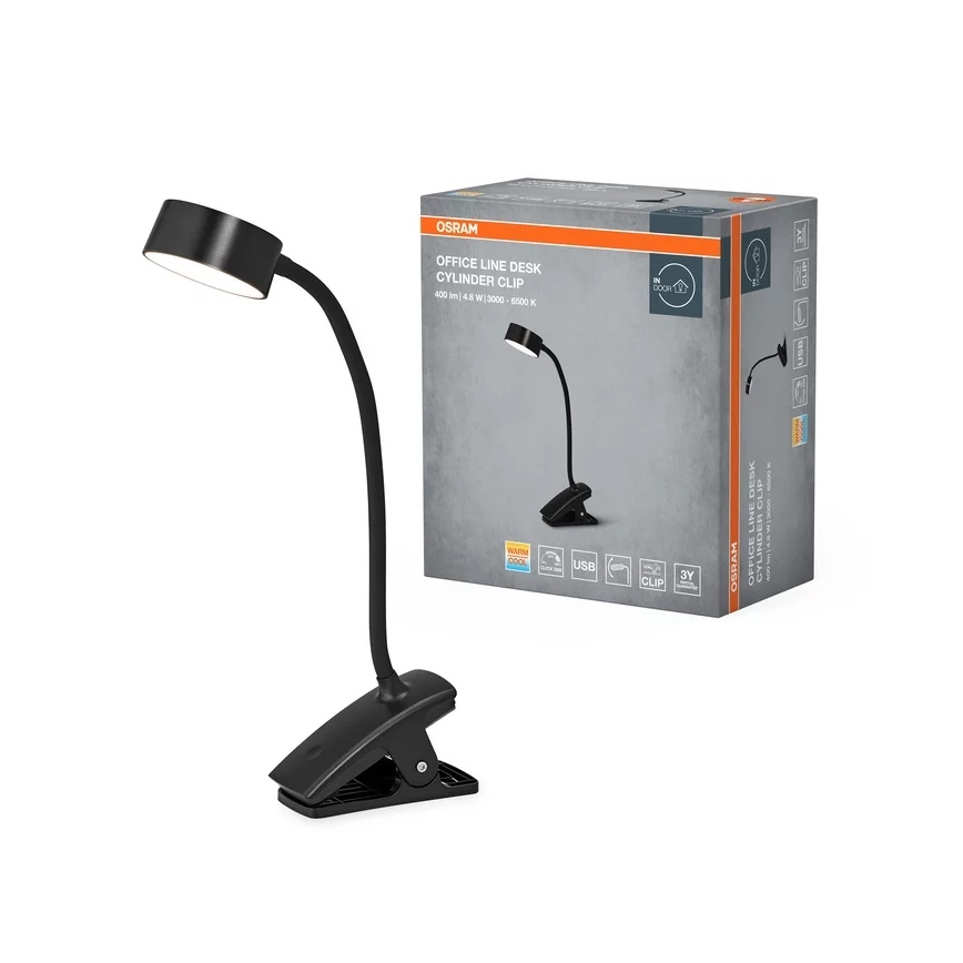 Osram - LED Stmívatelná stolní lampa s klipem OFFICE LINE LED/4,8W/230V 3000/4000/6500K černá