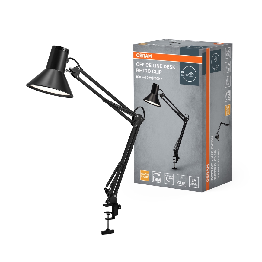 Osram - LED Stmívatelná stolní lampa s klipem OFFICE LINE LED/9W/230V 3000K černá