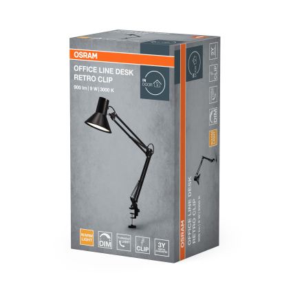 Osram - LED Stmívatelná stolní lampa s klipem OFFICE LINE LED/9W/230V 3000K černá
