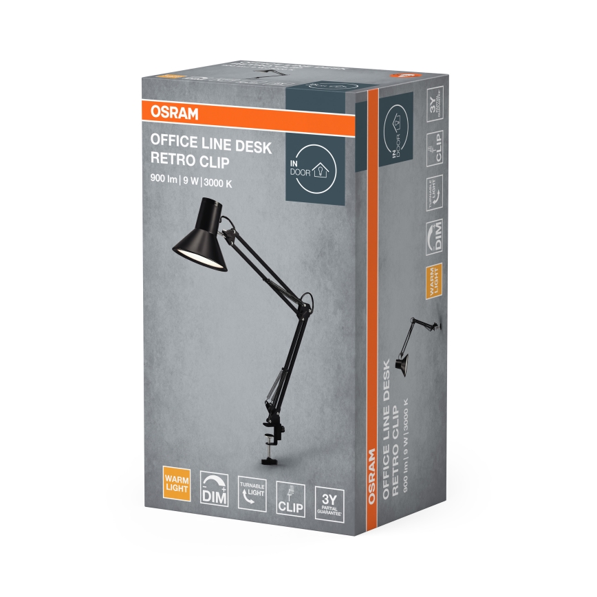Osram - LED Stmívatelná stolní lampa s klipem OFFICE LINE LED/9W/230V 3000K černá