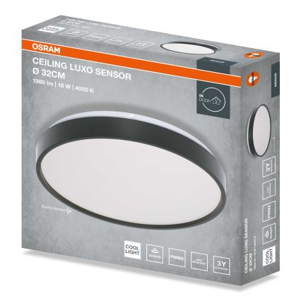 Osram - LED Stropní svítidlo se senzorem soumraku CEILING LUXO LED/18W/230V pr. 32 cm černá