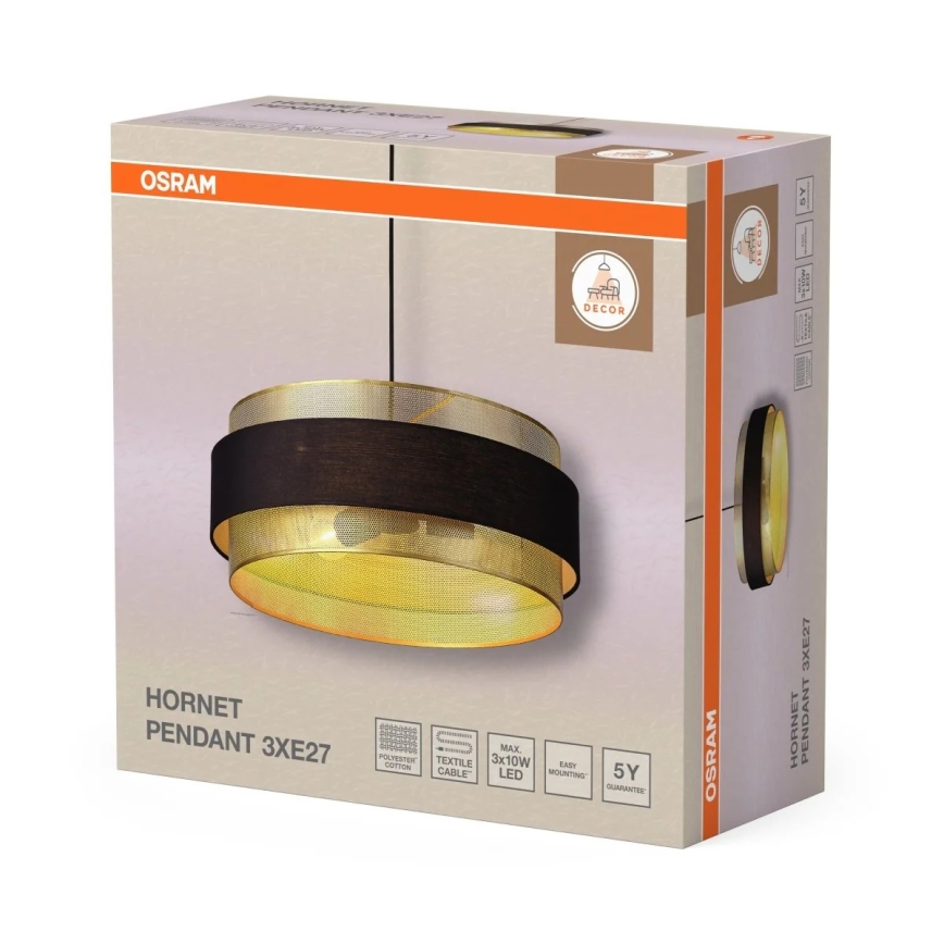 Osram - Lustr na lanku DECOR HORNET 3xE27/10W/230V pr. 50 cm černá/zlatá