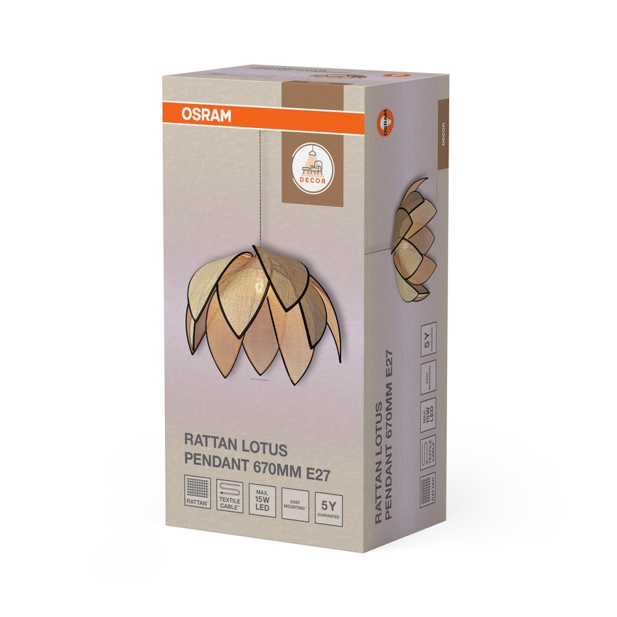 Osram - Lustr na lanku DECOR RATTAN 1xE27/15W/230V pr. 67 cm béžová/černá