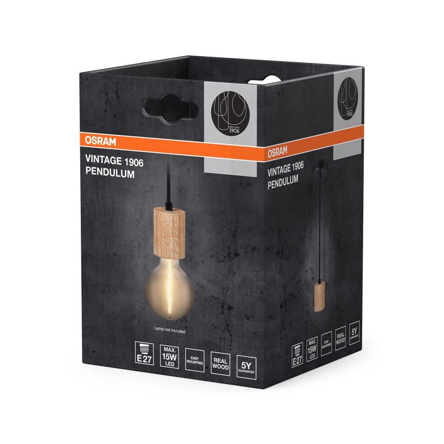 Osram - Napájecí kabel PENDULUM CYLINDER 1xE27/15W/230V dřevo