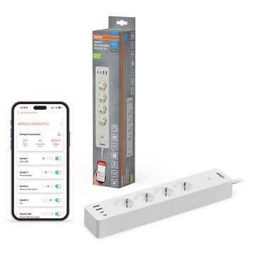 Osram - Prodlužovací kabel SMART+ 4Z typ F + 2xUSB-A + 2xUSB-C Wi-Fi