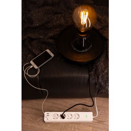 Osram - Prodlužovací kabel SMART+ 4Z typ F + 2xUSB-A + 2xUSB-C Wi-Fi