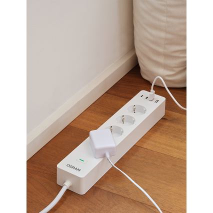 Osram - Prodlužovací kabel SMART+ 4Z typ F + 2xUSB-A + 2xUSB-C Wi-Fi