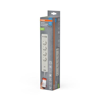 Osram - Prodlužovací kabel SMART+ 4Z typ F + 2xUSB-A + 2xUSB-C Wi-Fi
