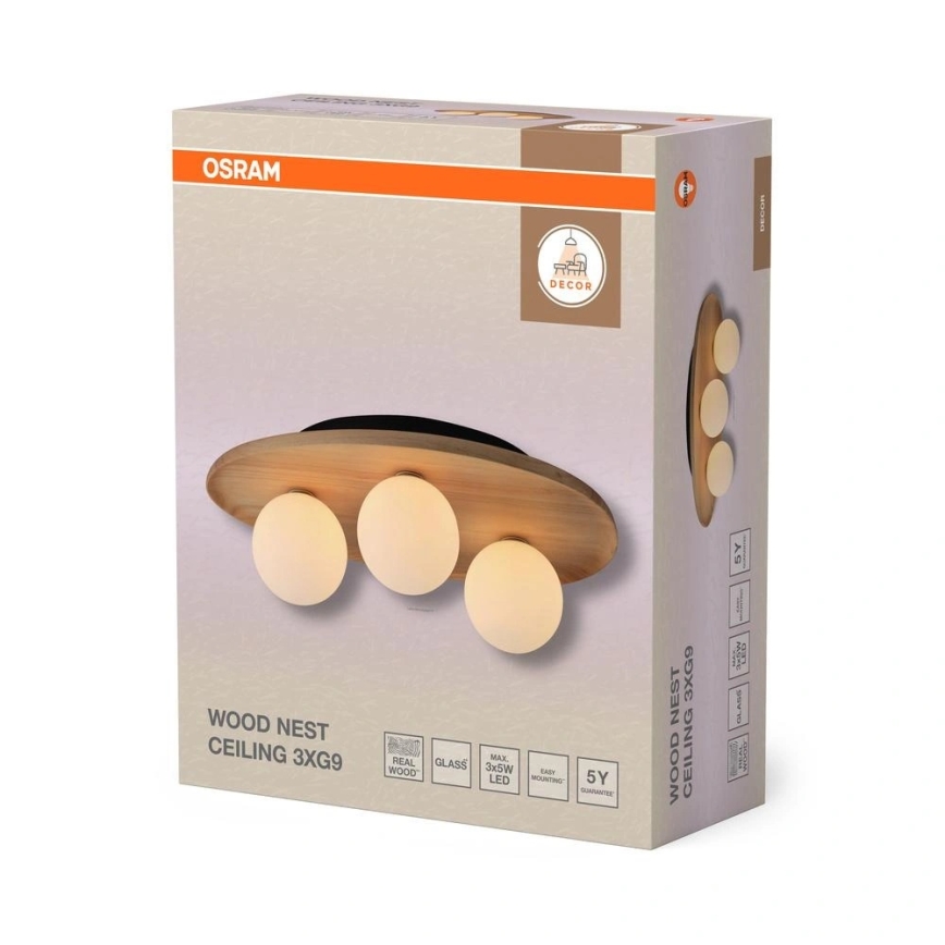 Osram - Stropní svítidlo WOOD NEST 3xG9/5W/230V kaučukovník