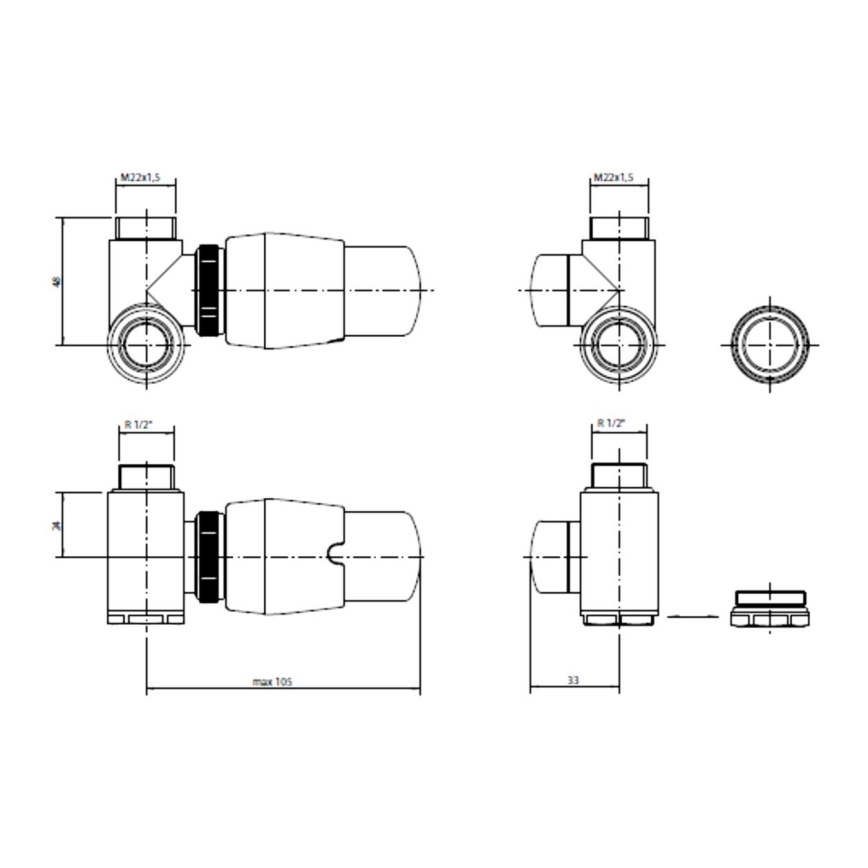 P.M.H. INTER-RW - Ventil s termostatickou hlavicí INTER pravá/bílá