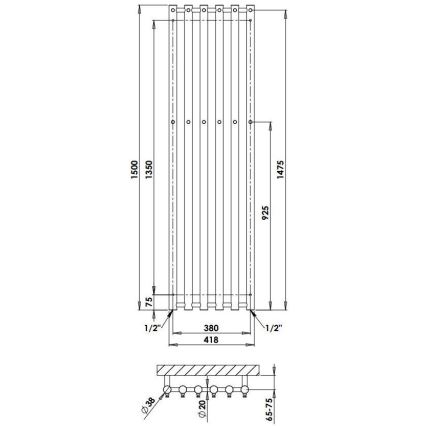 P.M.H. R2W/6 - Koupelnový žebříkový radiátor ROSENDAL 525W 150 cm bílá