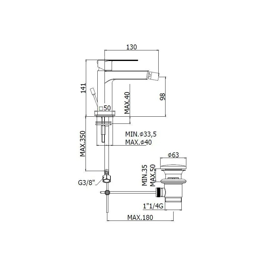 Paffoni - Bidetová baterie + výpusť TANGO nerez