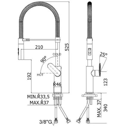 Paffoni - Dřezová baterie s vytahovací sprškou CANDY 52,5 cm černá