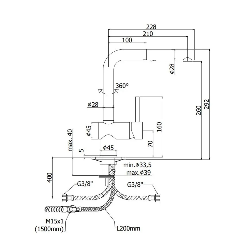 Paffoni - Dřezová baterie s vytahovací sprškou LIGHT 29,2 cm černá