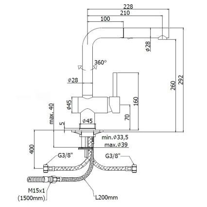 Paffoni - Dřezová baterie s vytahovací sprškou LIGHT 29,2 cm lesklý chrom