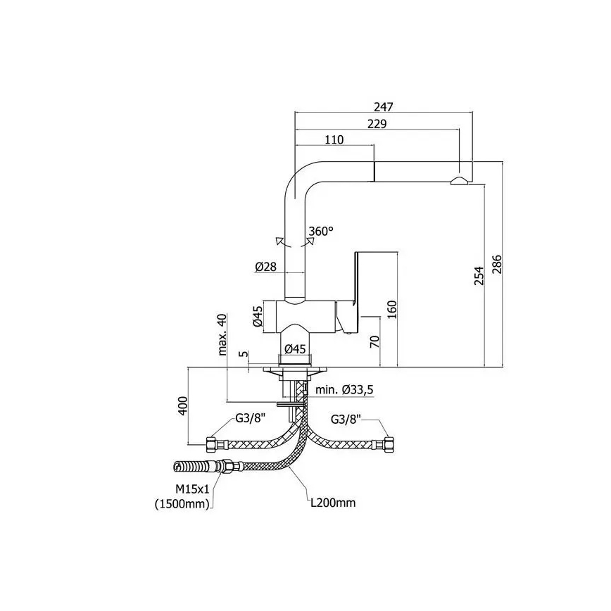 Paffoni - Dřezová baterie s vytahovací sprškou RINGO 28,6 cm