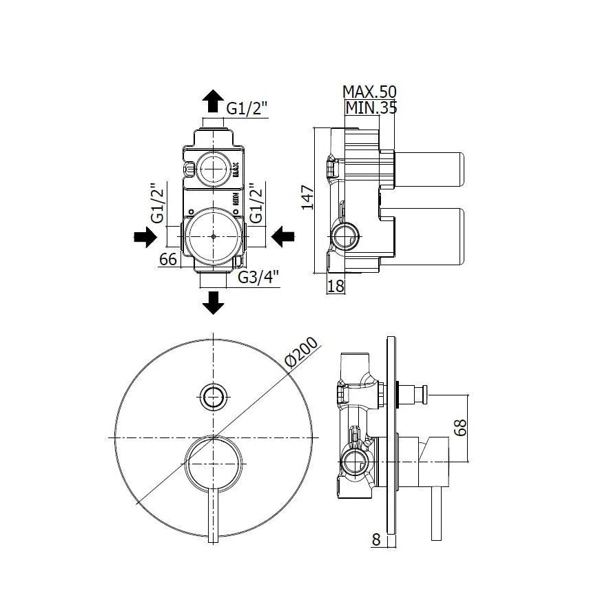 Paffoni - Sprchová baterie pro podomítkovou instalaci LIGHT lesklý chrom