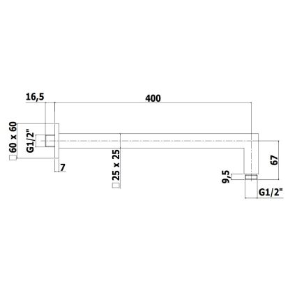 Paffoni - Sprchové rameno hranaté 40 cm černá