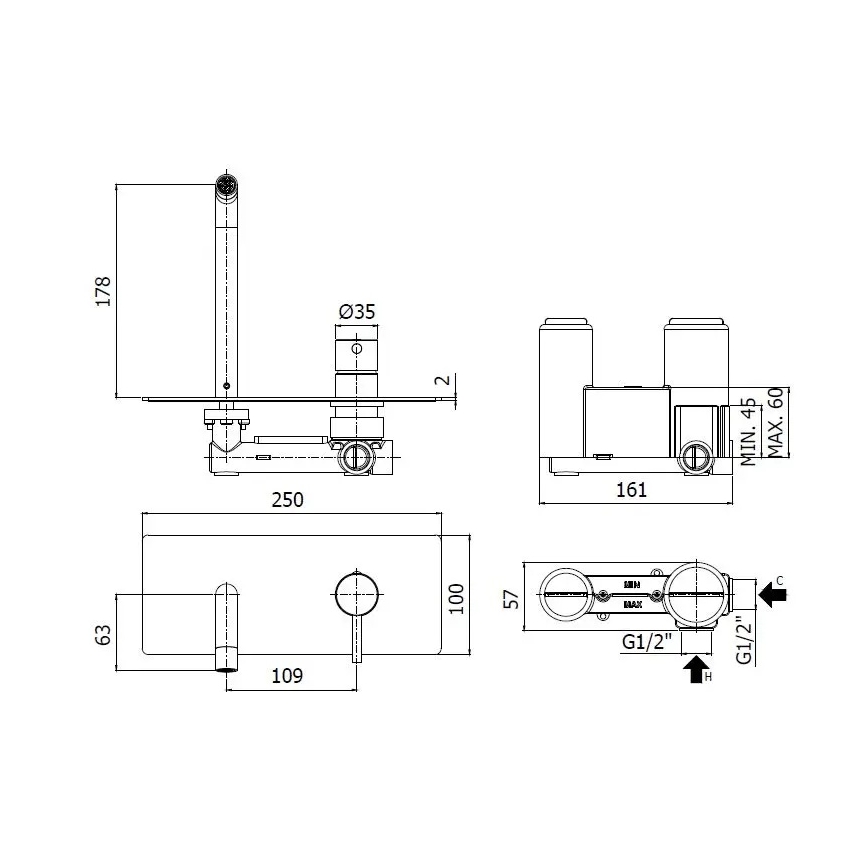 Paffoni - Umyvadlová baterie pro podomítkovou instalaci LIGHT lesklý chrom