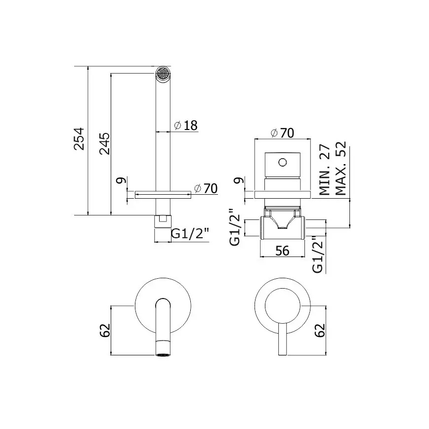Paffoni - Umyvadlová baterie pro podomítkovou instalaci LIGHT lesklý chrom