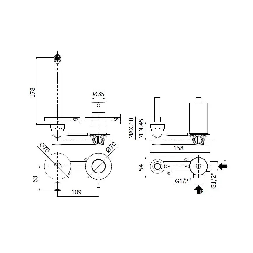 Paffoni - Umyvadlová baterie pro podomítkovou instalaci LIGHT zlatá