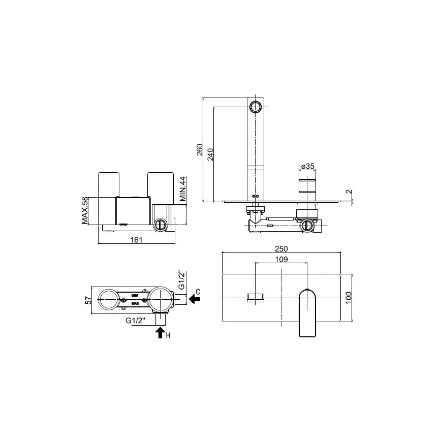 Paffoni - Umyvadlová baterie pro podomítkovou instalaci TANGO lesklý chrom