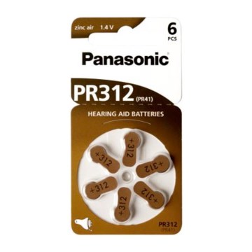 Panasonic - 6 ks Baterie do naslouchadel PR-312 1,4V