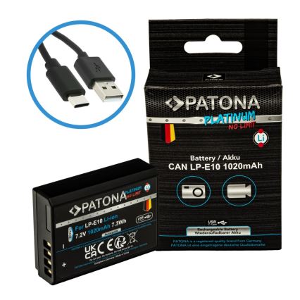 PATONA - Aku Canon LP-E10 1020mAh Li-Ion Platinum USB-C nabíjení