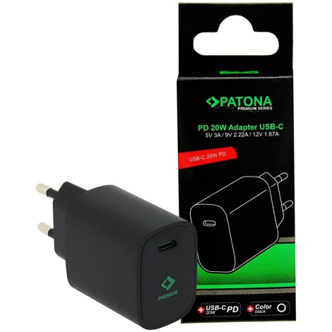 PATONA - Nabíjecí adaptér USB-C Power delivery 20W/230V černá