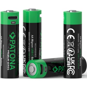 PATONA - SADA 4x Baterie AA/LR6 Li-Pol 2000mAh 1,5Vs s USB-C nabíjením