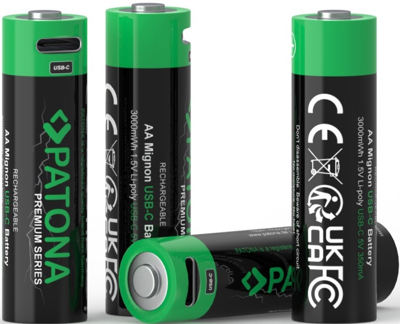PATONA - SADA 4x Baterie AA/LR6 Li-Pol 2000mAh 1,5Vs s USB-C nabíjením