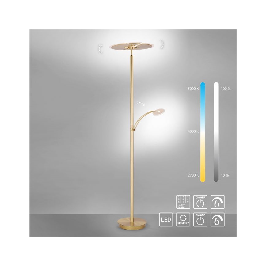 Paul Neuhaus 673-60 - LED Stmívatelná stojací lampa ARTUR 2xLED/21W/230V+1xLED/6W zlatá