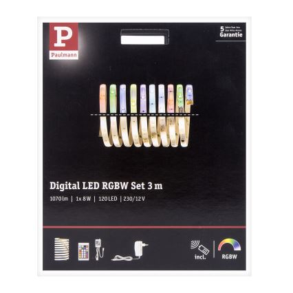 Paulmann 70696 - LED RGBW/8W Stmívatelný pásek DIGITAL 3m 230V + dálkové ovládání