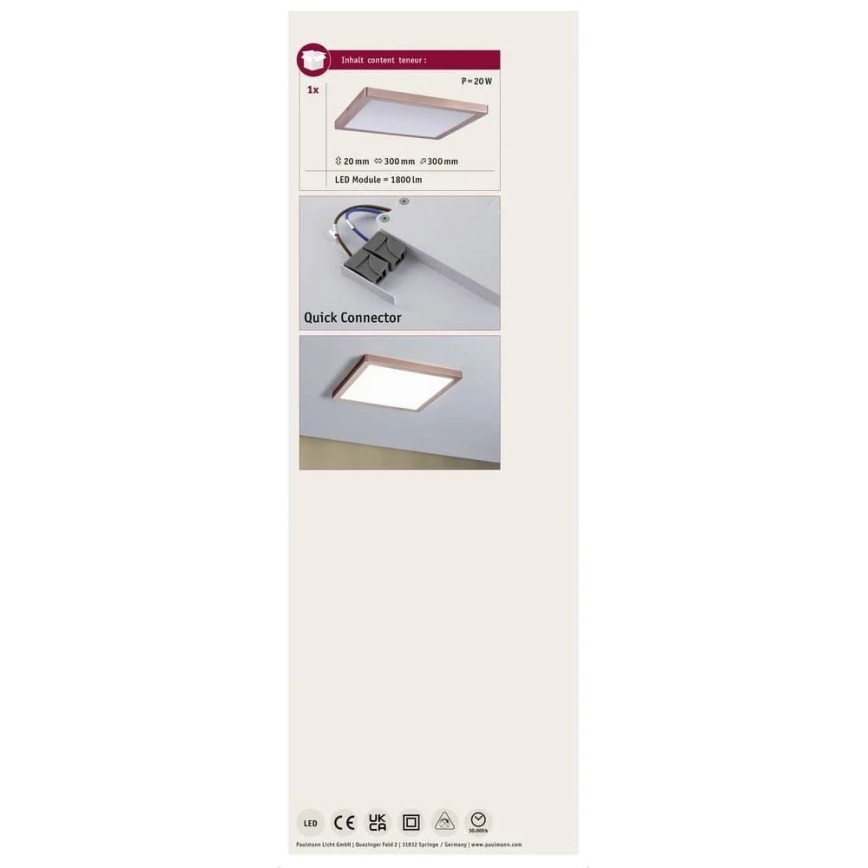 Paulmann 70941 - LED/20W Přisazený panel ATRIA 230V 4000K 30x30 cm rose gold