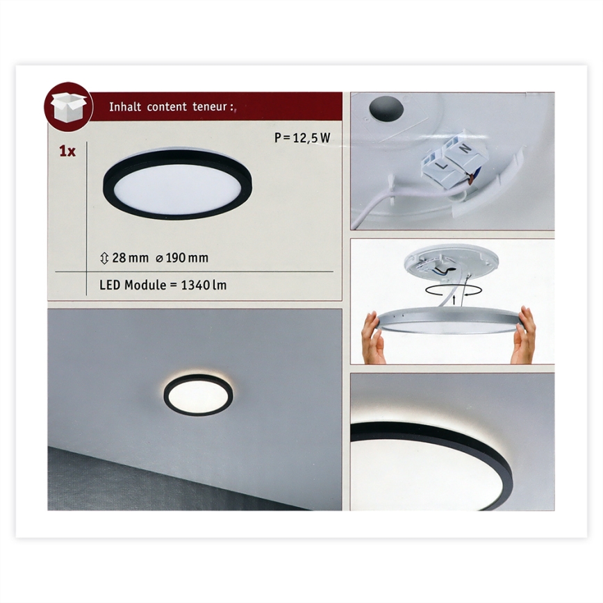 Paulmann 70997 - LED/11,2W Přisazený panel ATRIA 230V 3000K pr. 19 cm černá