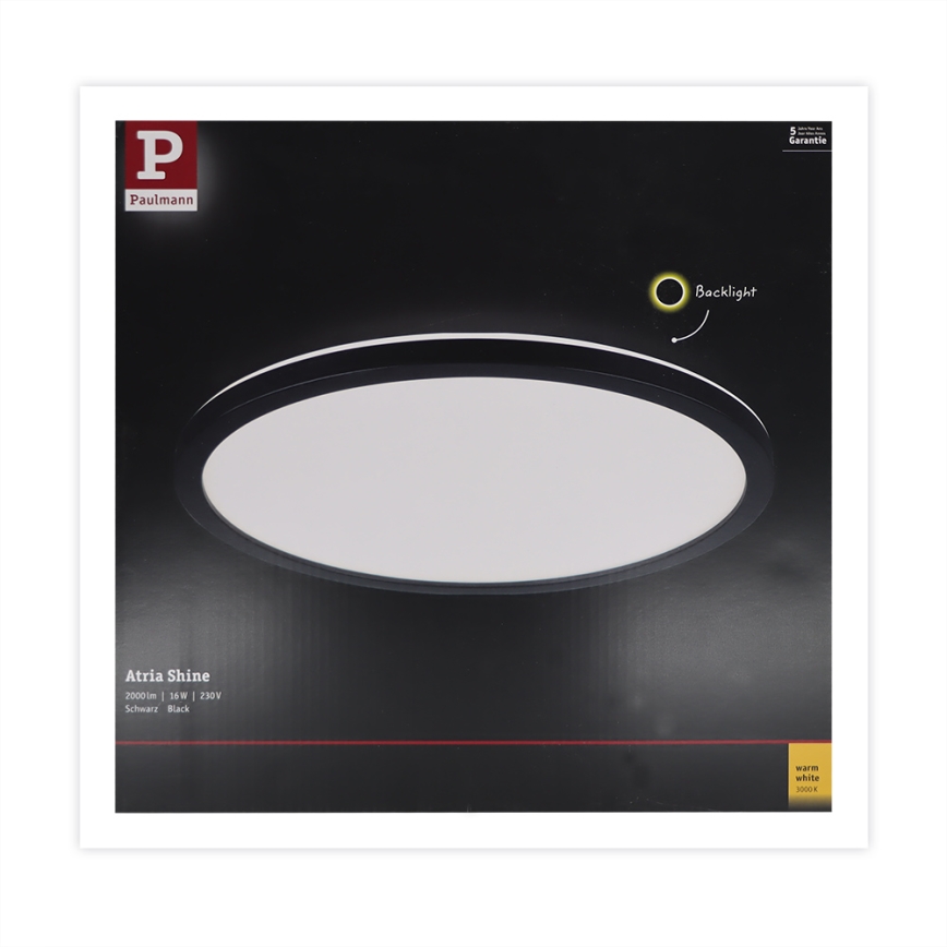 Paulmann 70998 - LED/16W Přisazený panel ATRIA 230V 3000K pr. 29,3 cm černá