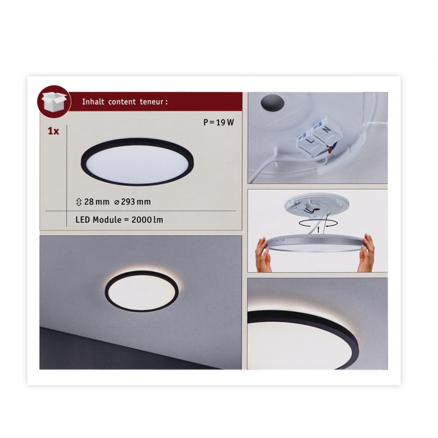 Paulmann 70998 - LED/16W Přisazený panel ATRIA 230V 3000K pr. 29,3 cm černá