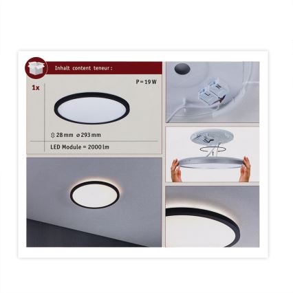 Paulmann 70998 - LED/16W Přisazený panel ATRIA 230V 3000K pr. 29,3 cm černá