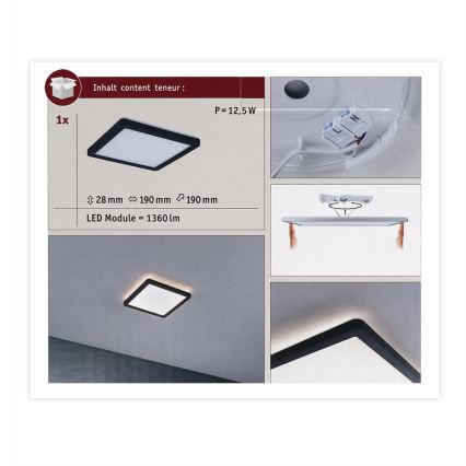 Paulmann 71000 - LED/11,2W Přisazený panel ATRIA 230V 3000K 19x19 cm černá