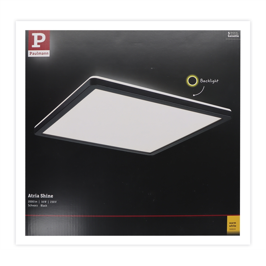 Paulmann 71001 - LED/16W Přisazený panel ATRIA 230V 3000K 29,3x29,3 cm černá