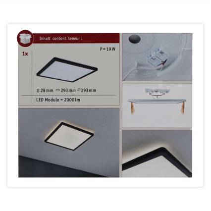 Paulmann 71001 - LED/16W Přisazený panel ATRIA 230V 3000K 29,3x29,3 cm černá