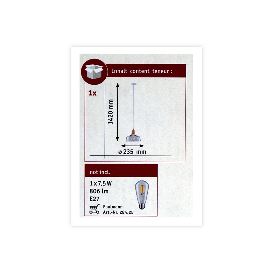 Paulmann 79631 - Lustr na lanku YVA 1xE27/20W/230V